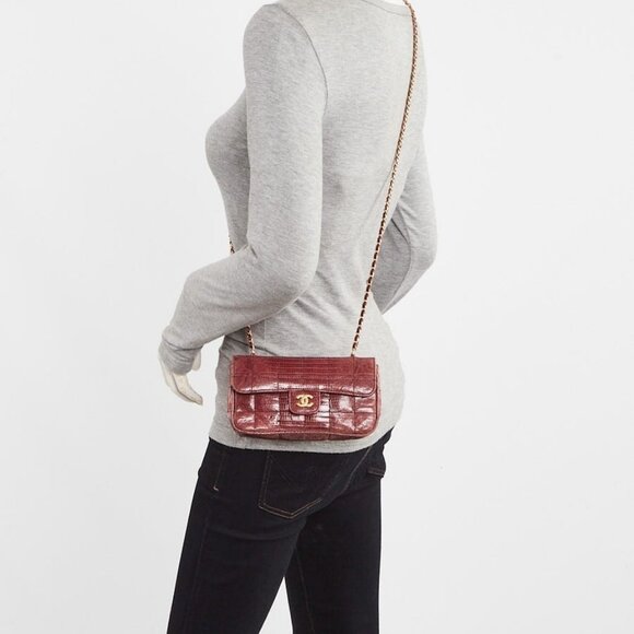 Chanel Dark Red Square Quilted Lizard Extra Mini Flap Bag - Picture 3 of 11